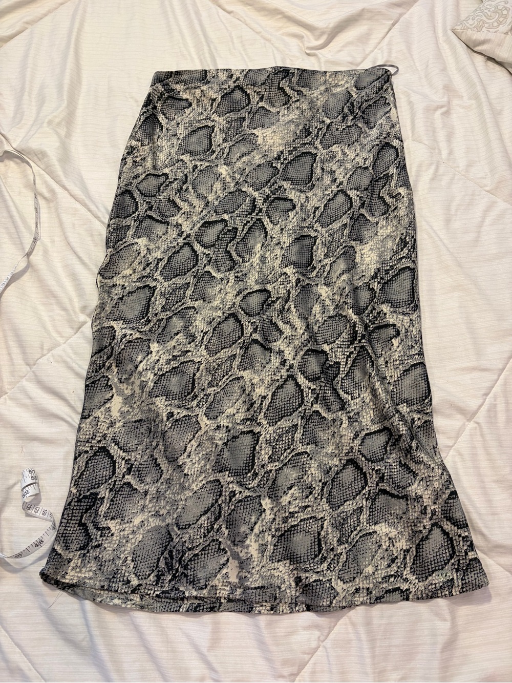 Snake Print Satin Midi Skirt in Gray and Black
